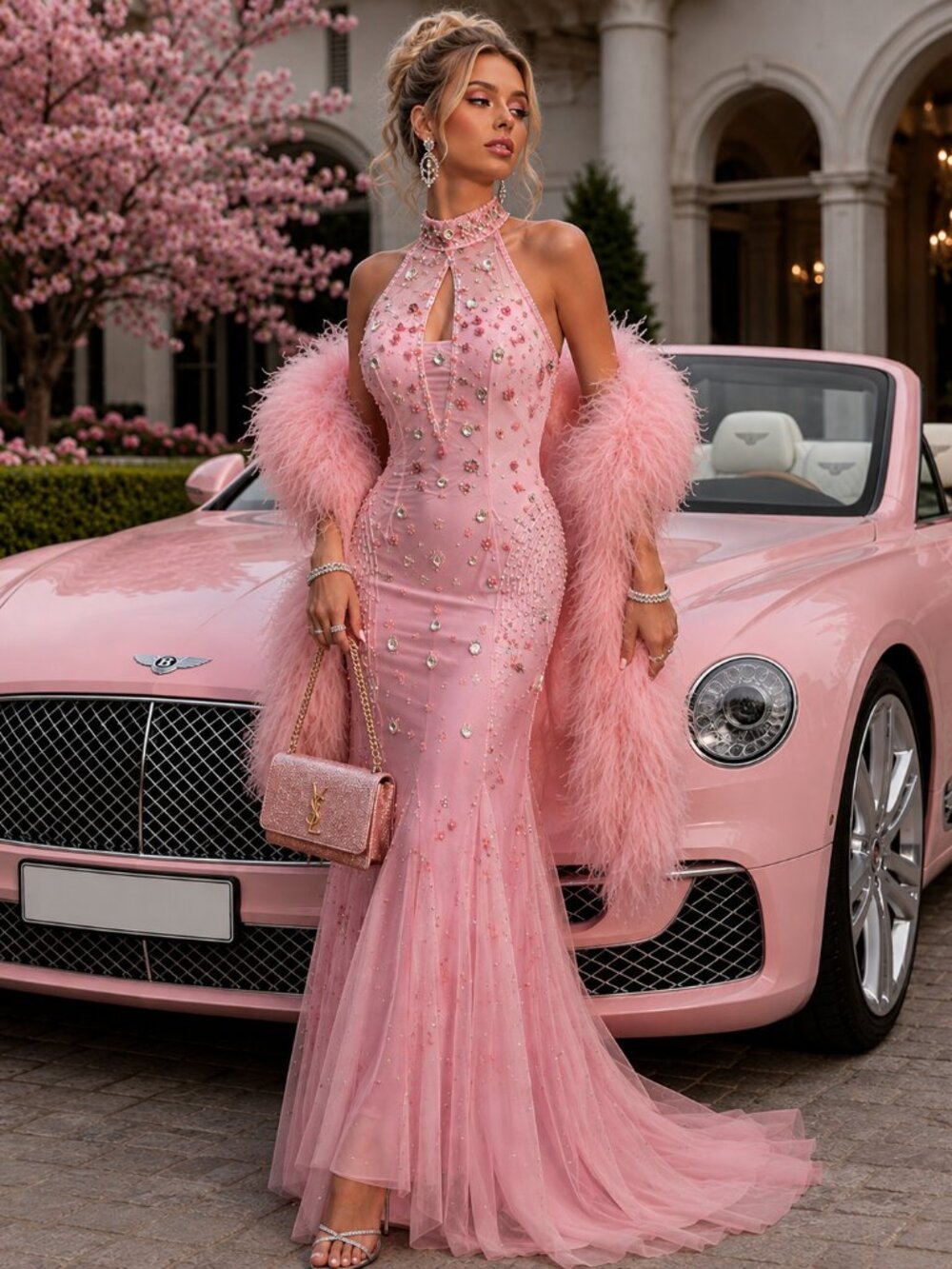 Luxurious Embroidery Beaded Party Exquisite Evening Cocktail Wedding Gown Dress